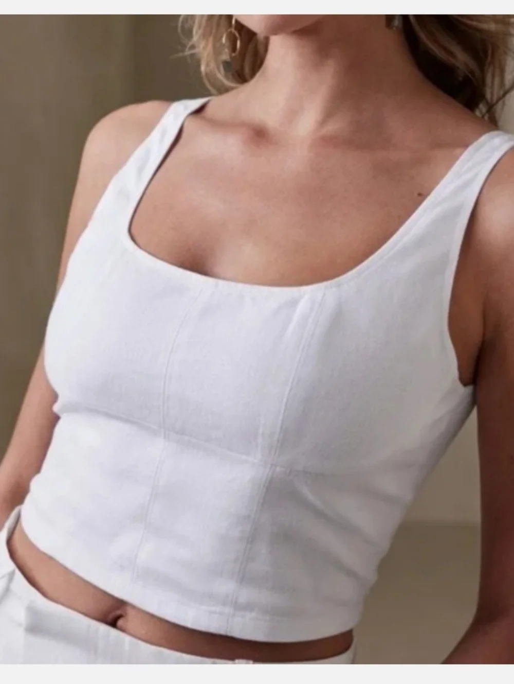Banana Republic Linen-Blend Cropped Bustier in White Size 10 - Picture 6 of 6